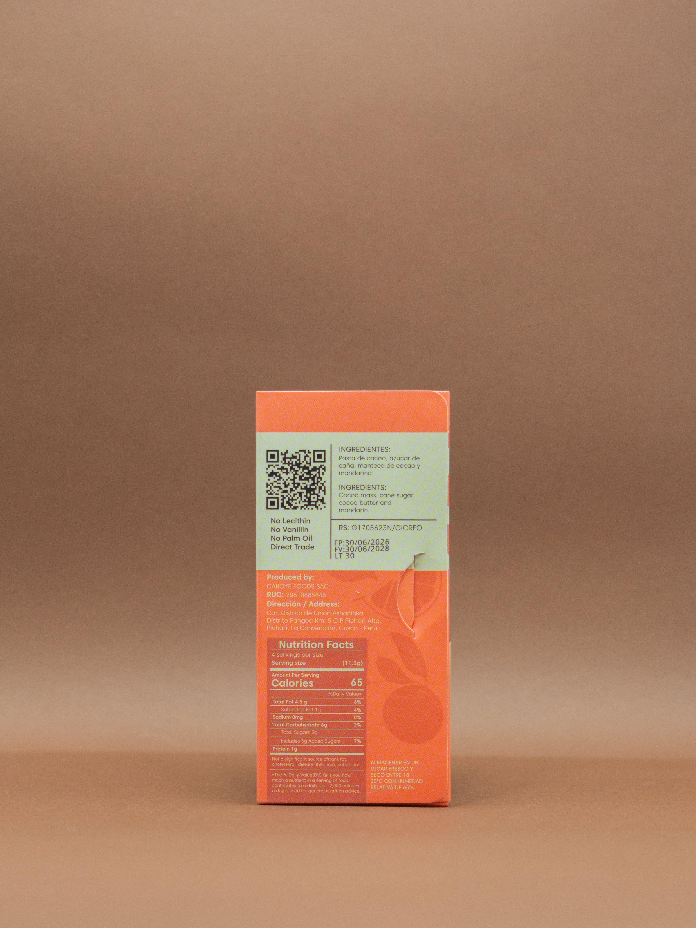 Chocolate 60% con mandarina (45gr)