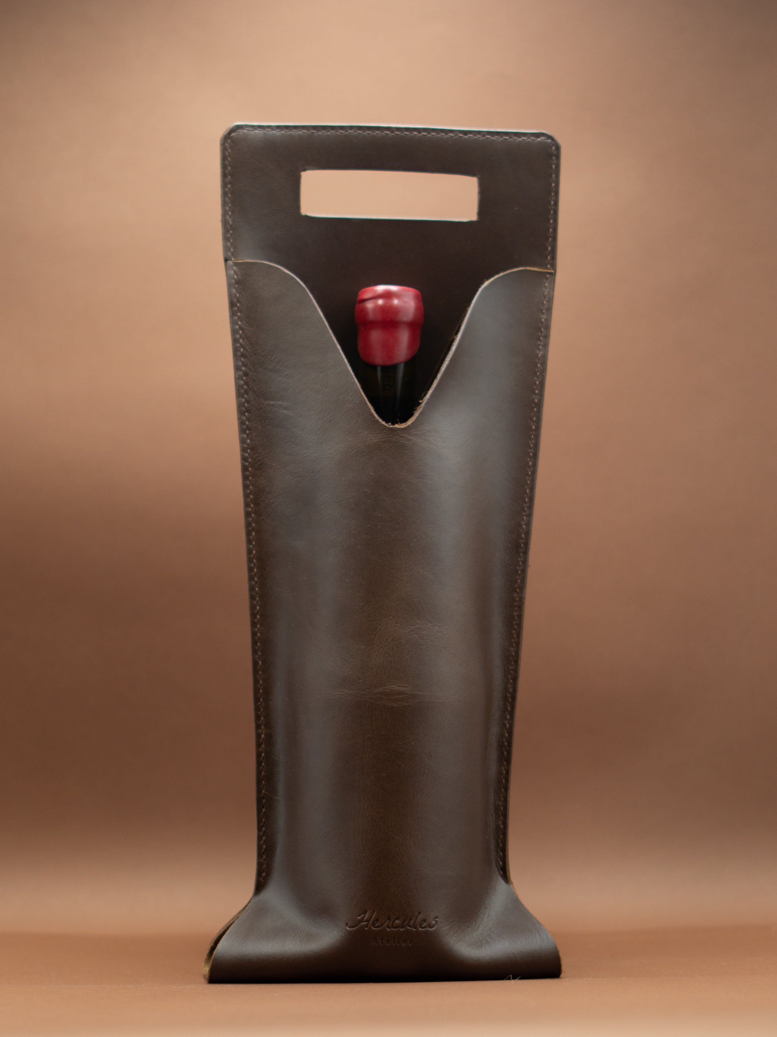 porta vino cuero marron